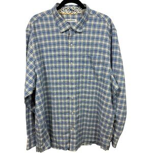 Tommy Bahama‎ Plaid Long Sleeve Button Up Flip Cuff Linen Blend Shirt XXL